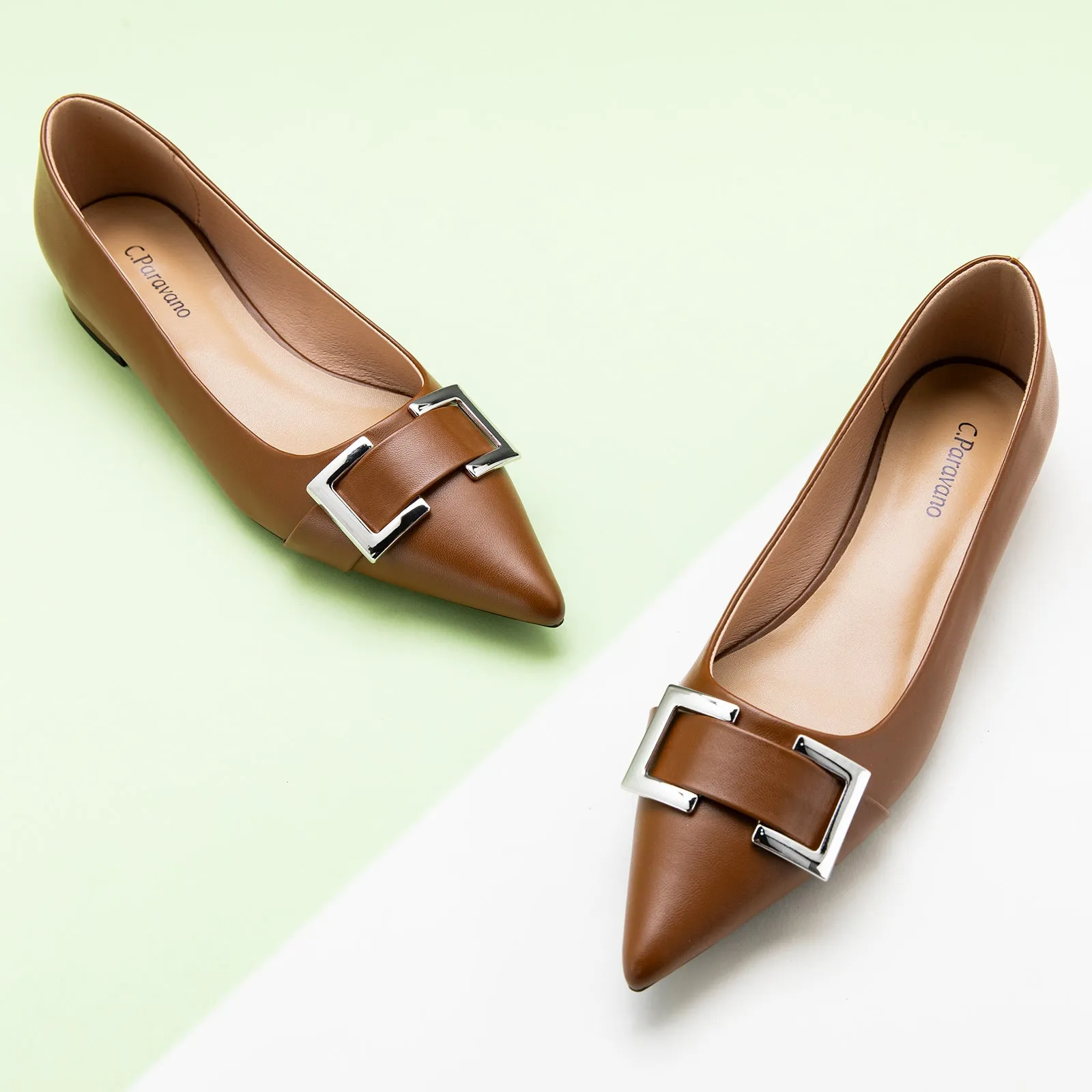 Metal Buckle Flats (Aida) Brown