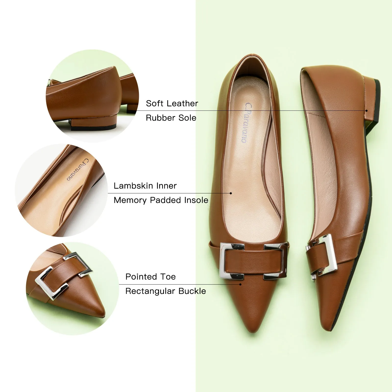 Metal Buckle Flats (Aida) Brown