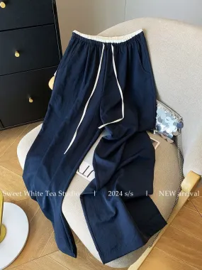 Nanyou’s high-end goods are on clearance and leaked! Cornus Pink Color Block Drawstring Elastic Waist Thin Casual Pants Straight