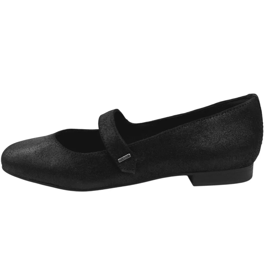 NEW Toms Bianca Black Metallic Suede Square Toe Mary Jane Flats Shoes Size 7