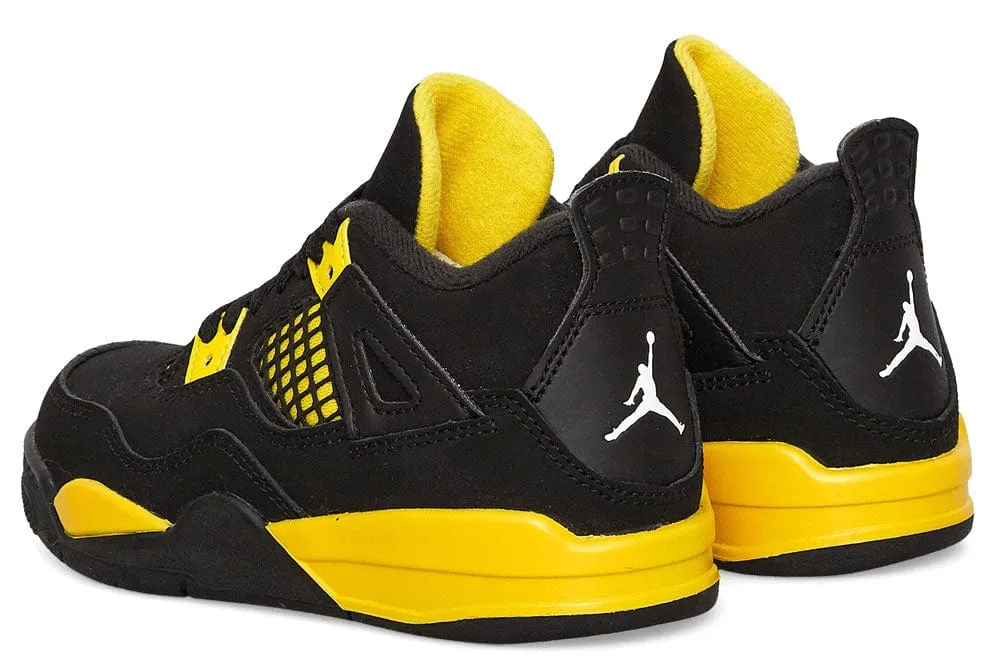 Nike Air Jordan 4 Retro 'Thunder' Sneakers Black Tour Yellow (PS)