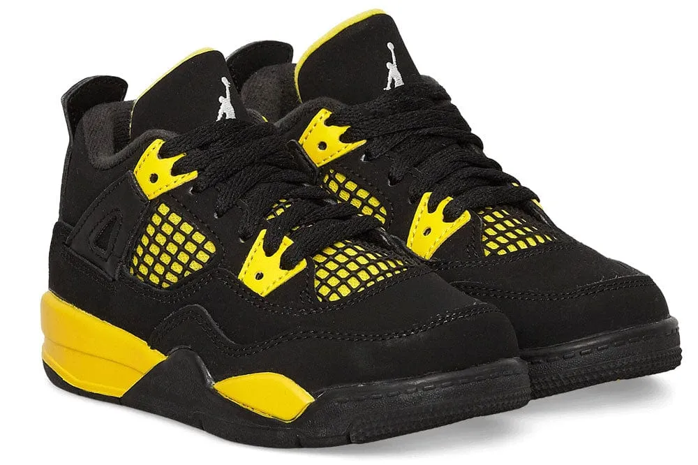 Nike Air Jordan 4 Retro 'Thunder' Sneakers Black Tour Yellow (PS)