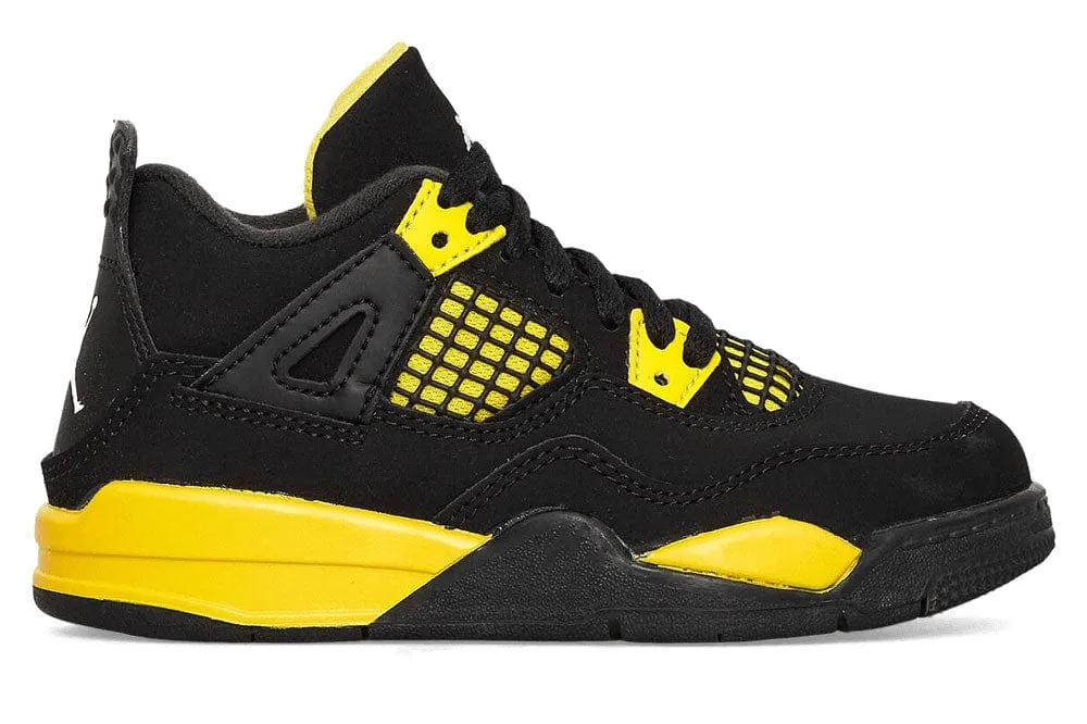 Nike Air Jordan 4 Retro 'Thunder' Sneakers Black Tour Yellow (PS)