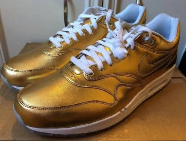 Nike air max 1 liquid gold metallic id white ice off og nikeid rare mens 15