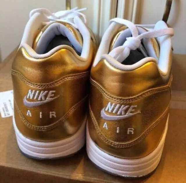 Nike air max 1 liquid gold metallic id white ice off og nikeid rare mens 15