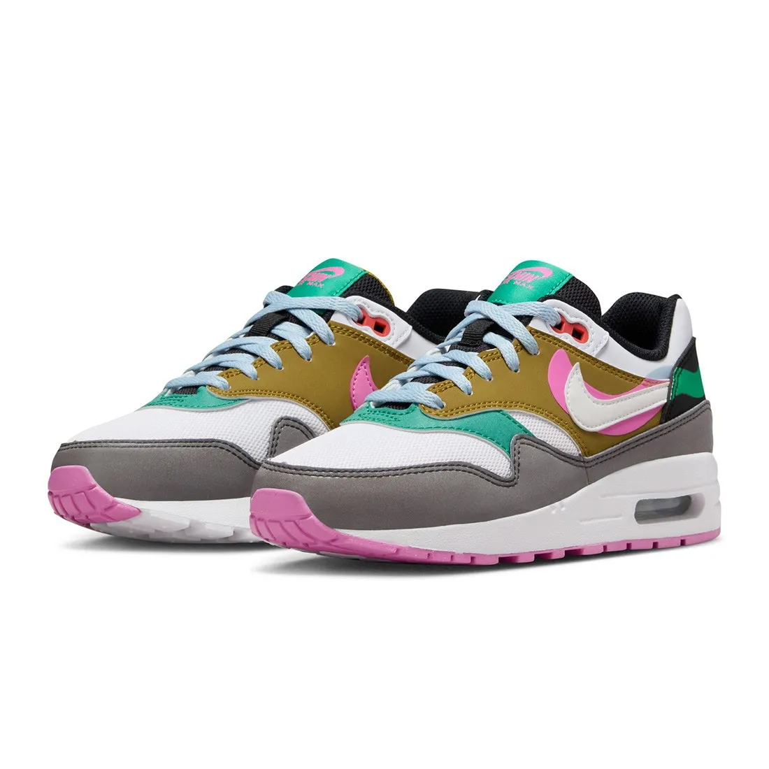 Nike Big Kids Air Max 1 Se (black / white-playful pink-stadium green)