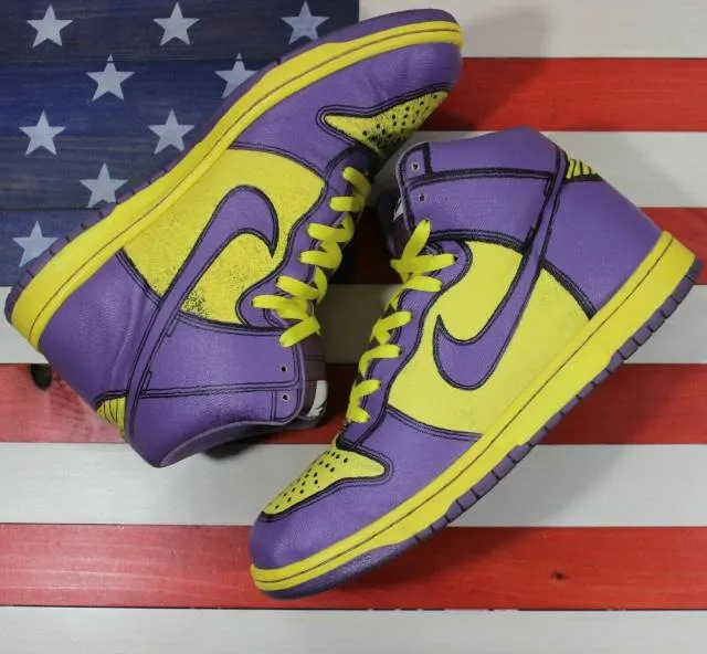 Nike dunk high 1 piece premium purple yellow vintage 2007 [318998-751] mens 10.5