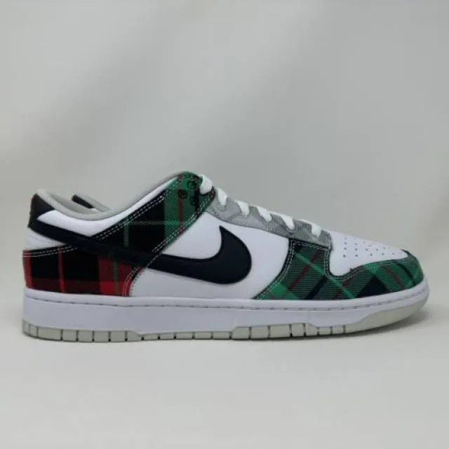 Nike dunk low retro prm tartan plaid white black red men's size 12 dv0827-100