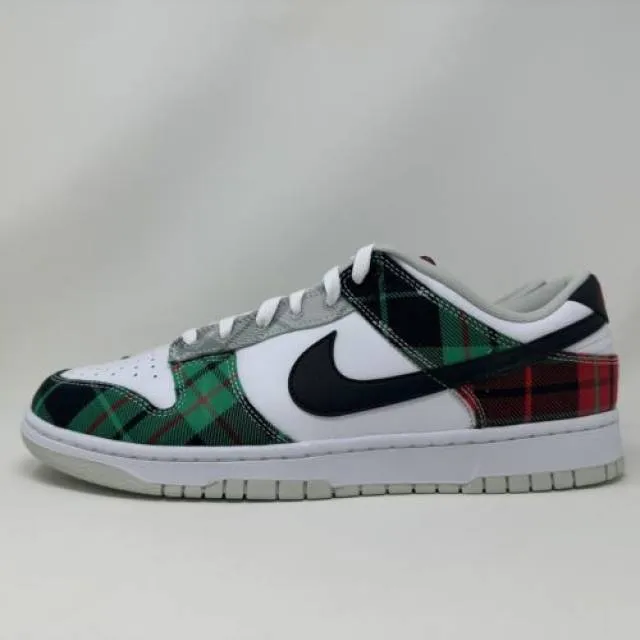 Nike dunk low retro prm tartan plaid white black red men's size 12 dv0827-100