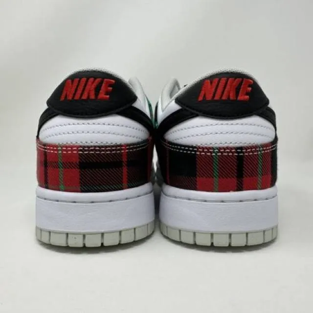 Nike dunk low retro prm tartan plaid white black red men's size 12 dv0827-100