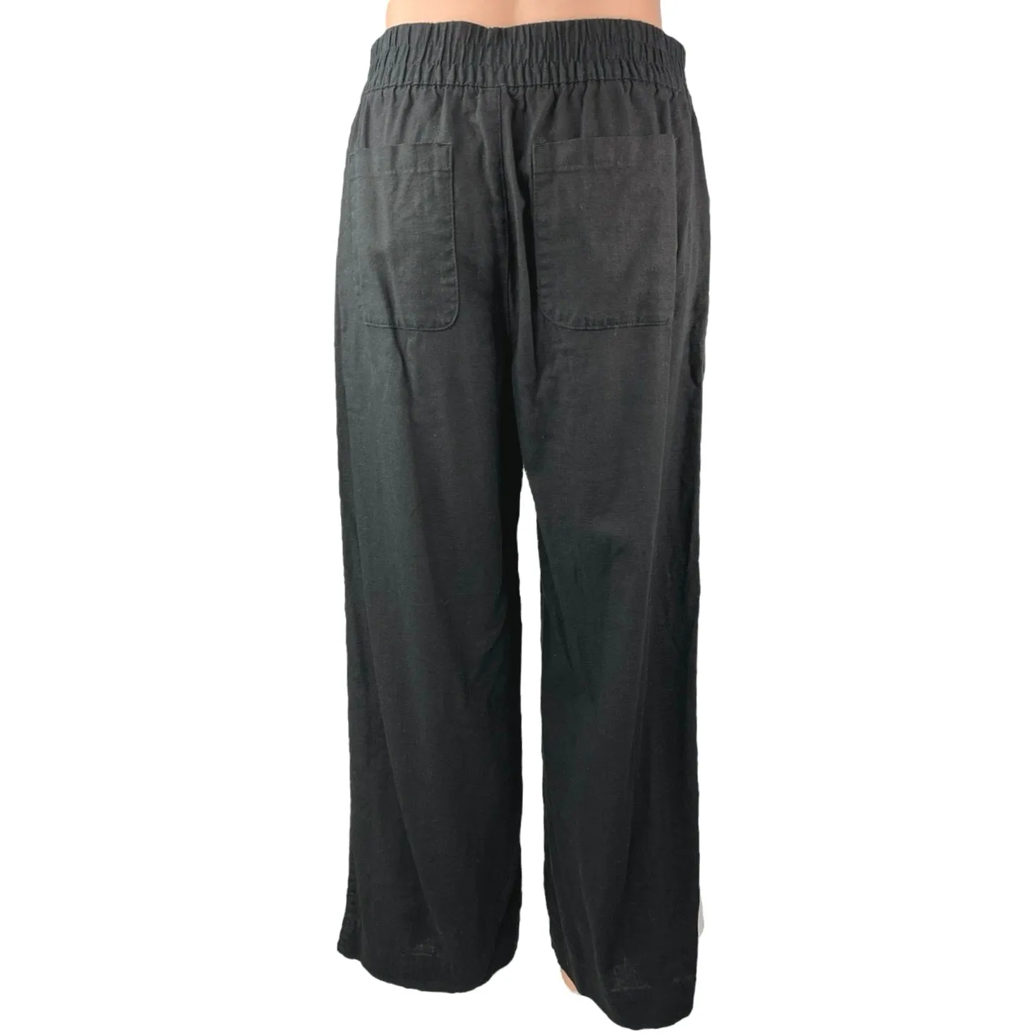 Old Navy Women's Black Linen High Rise Pull On Wide Leg Casual Pants Size S