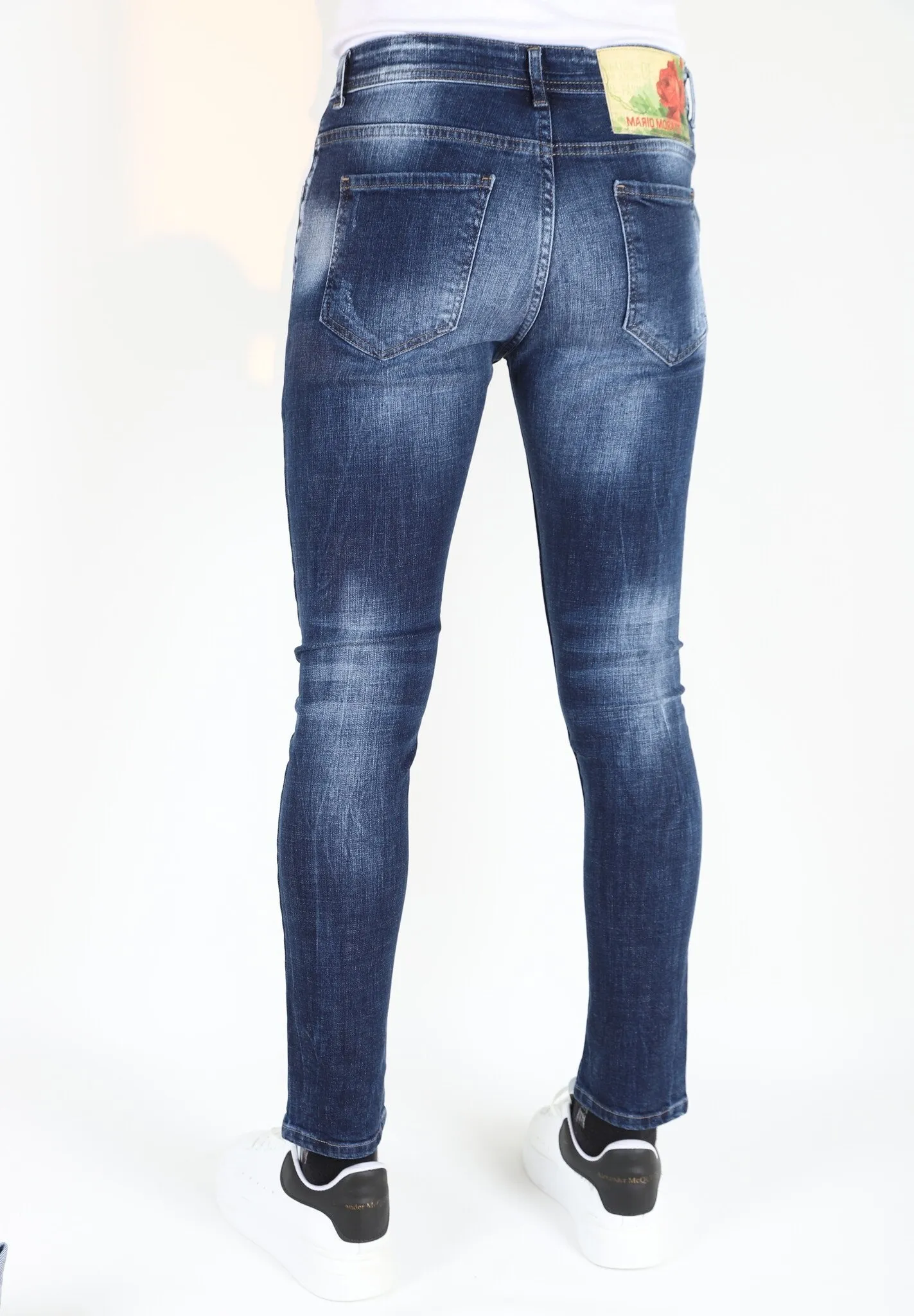 Paint Splatter Jeans Men's Slim Fit with Holes -MM116- Blue 