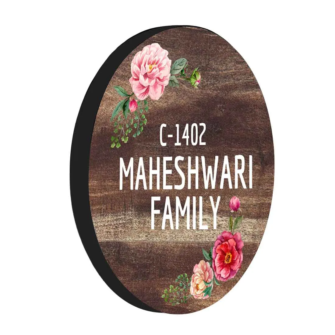 Personalized Door Round Name Plate for Home Flats Bungalow - Classic Floral