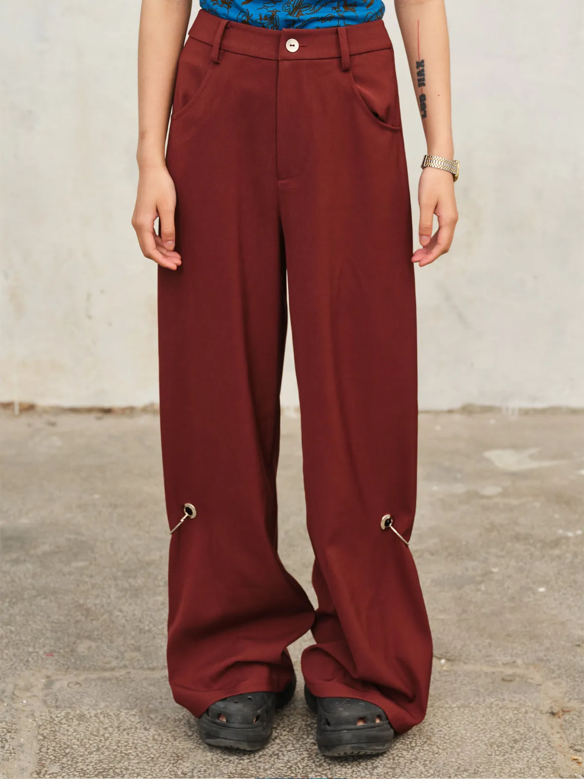 Pierced Draped Wide-leg Pants