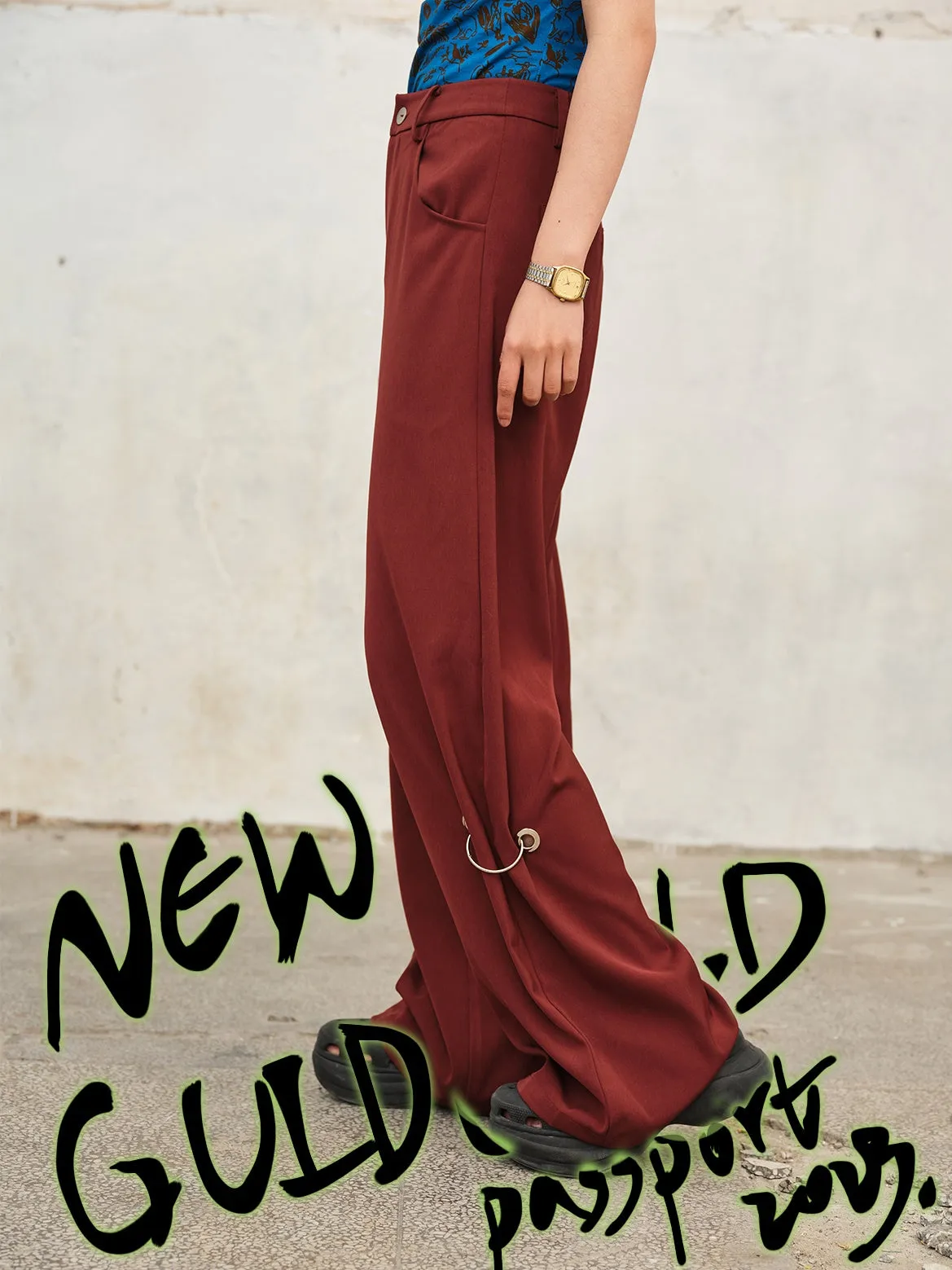 Pierced Draped Wide-leg Pants