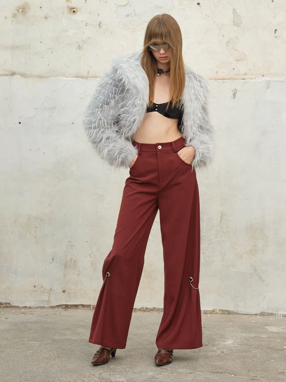 Pierced Draped Wide-leg Pants