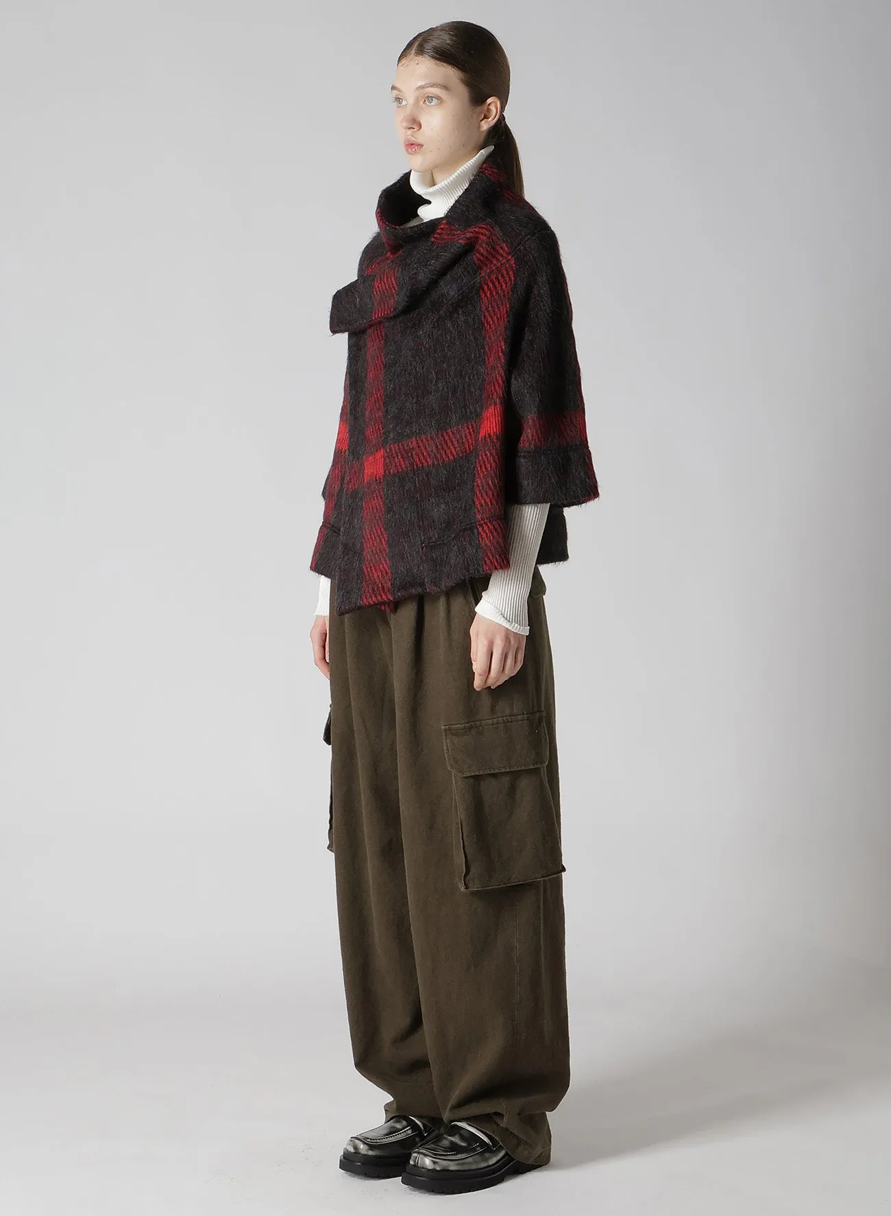 PLAID GAUZE WJQ 3/4 SLEEVE RAG CARDIGAN