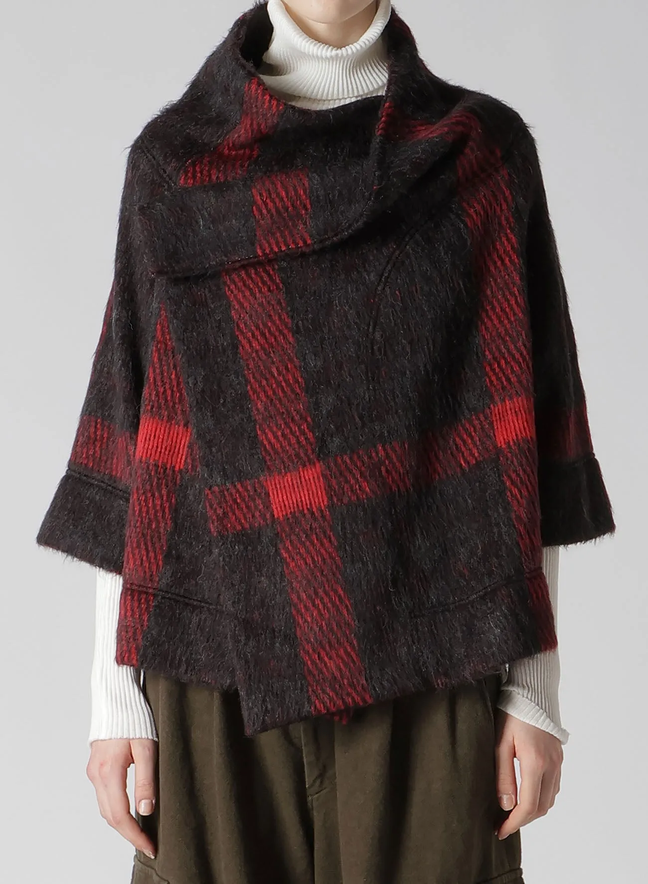 PLAID GAUZE WJQ 3/4 SLEEVE RAG CARDIGAN