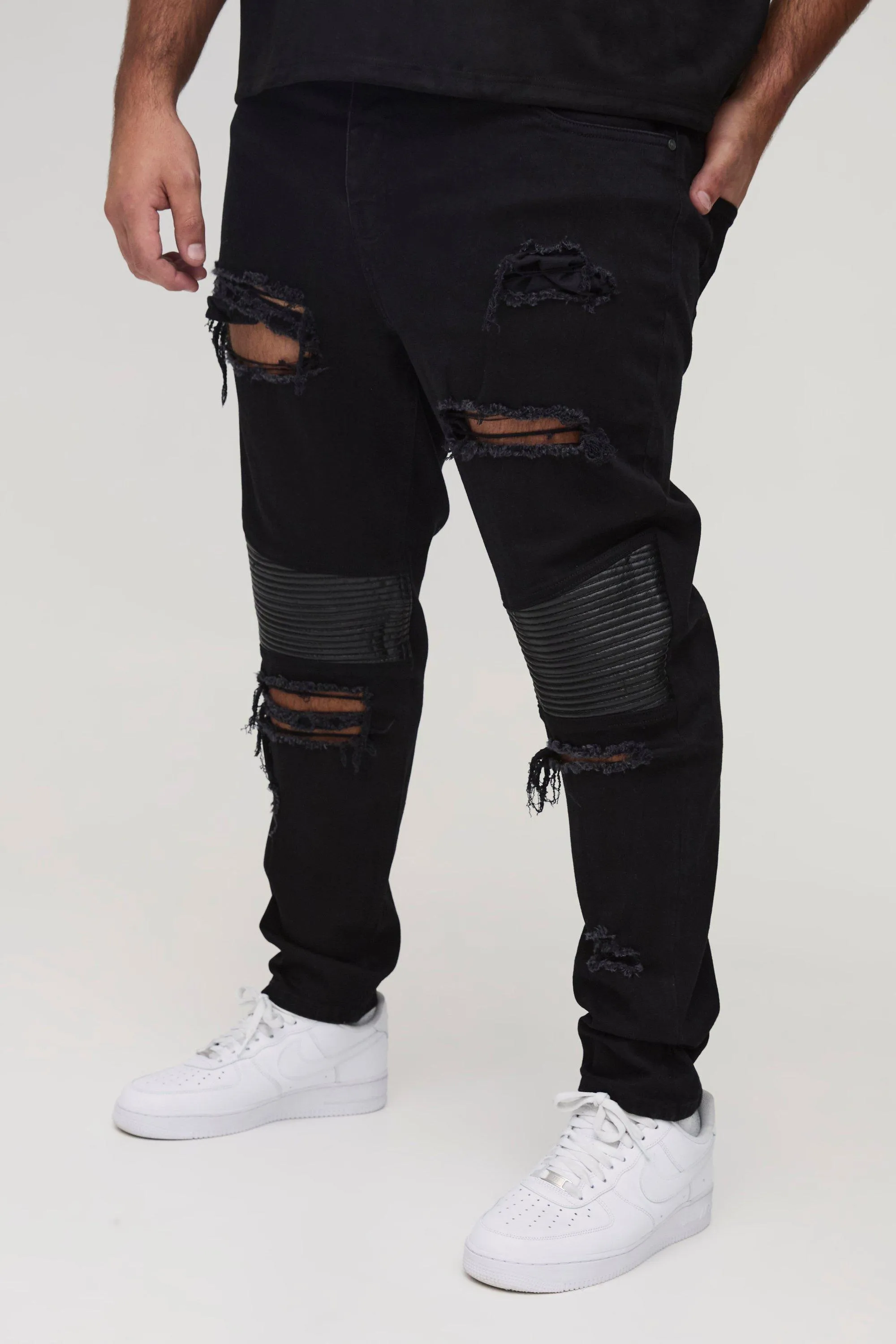 Plus Distressed Raw Hem Skinny Biker Jeans