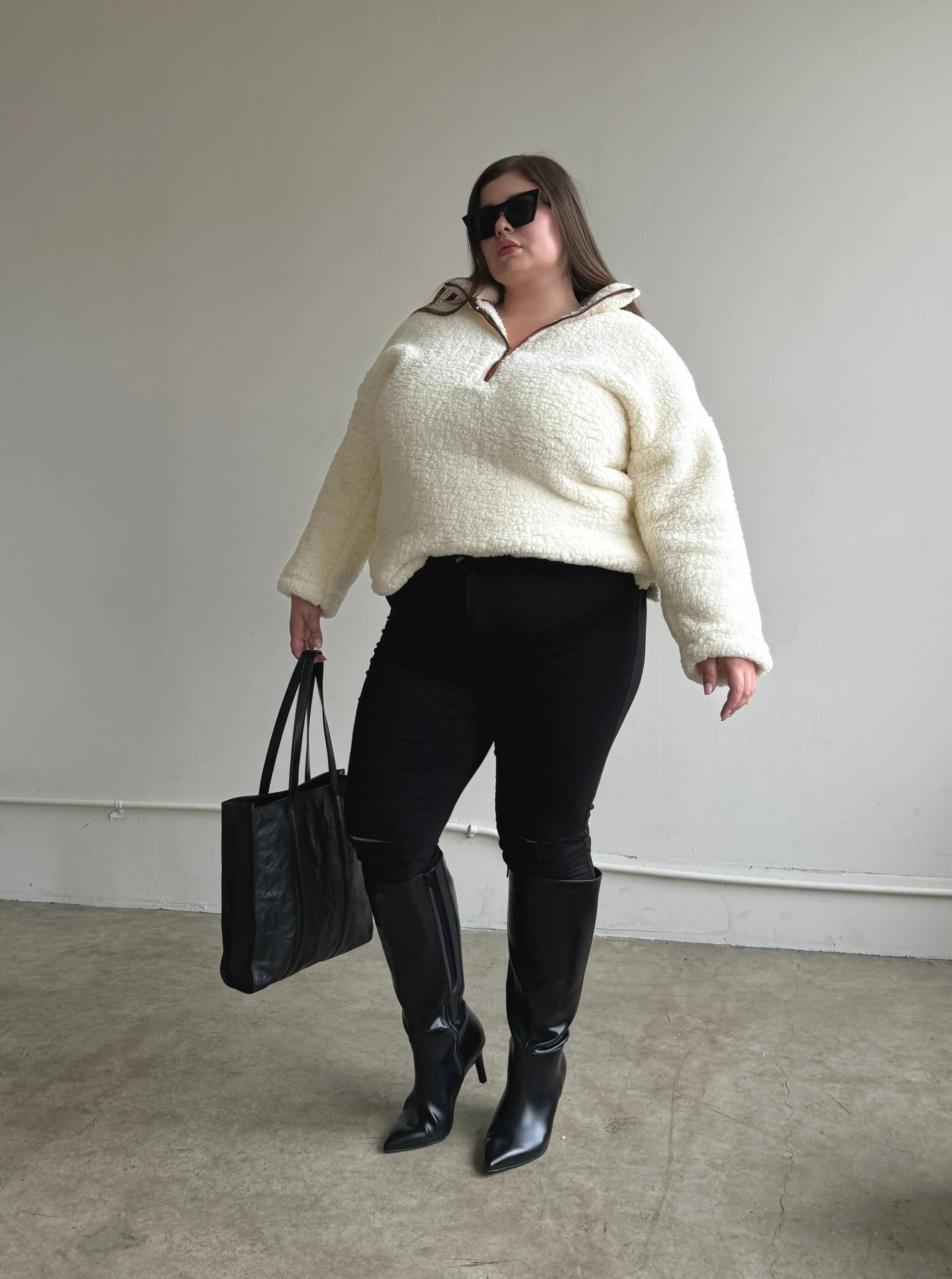 Plus Size Half Zip Teddy Pullover