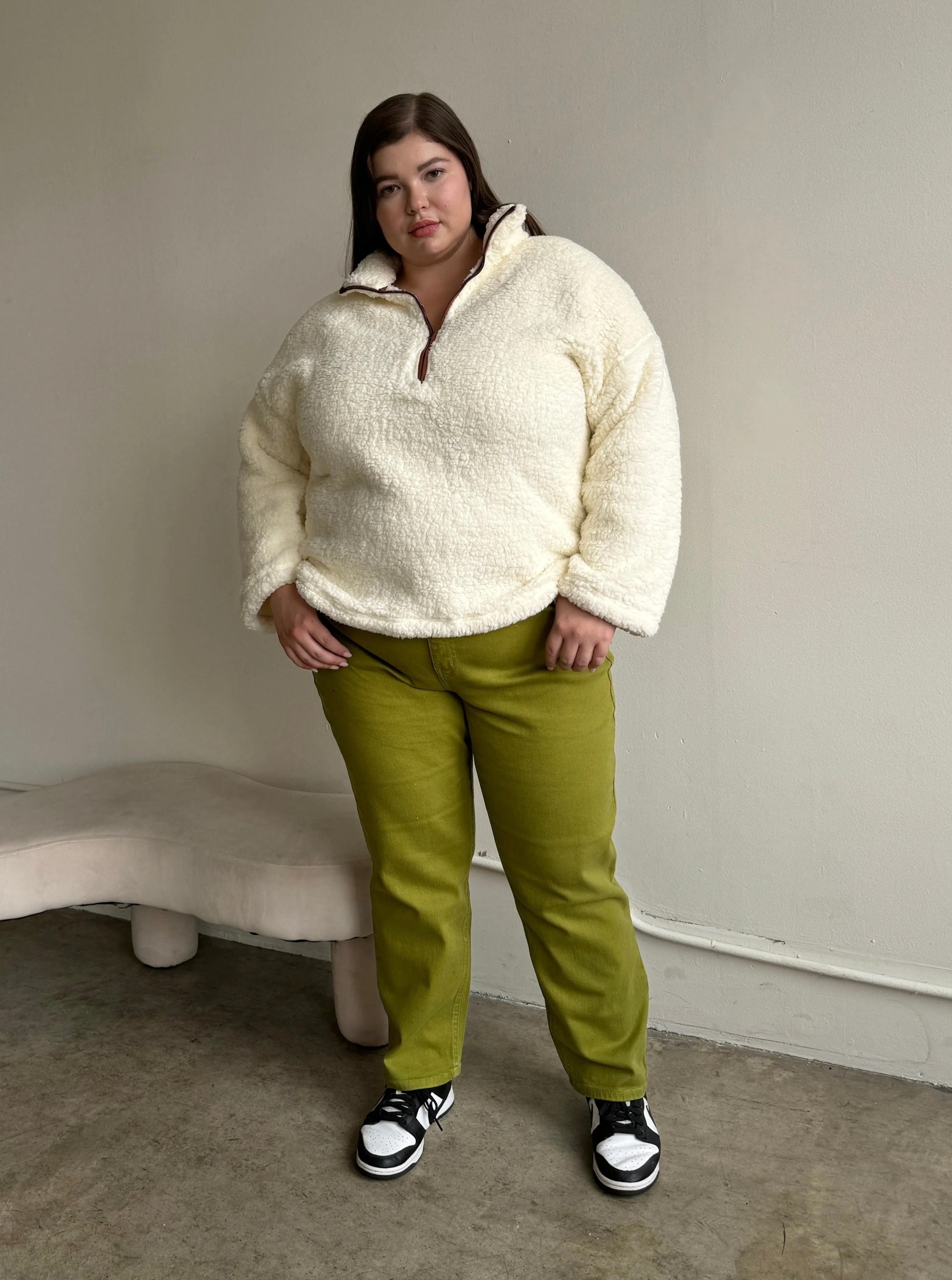 Plus Size Half Zip Teddy Pullover