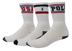 Polo Ralph Lauren Men's 3-Pack Athletic Americana Crew Sock Polo Embroidery