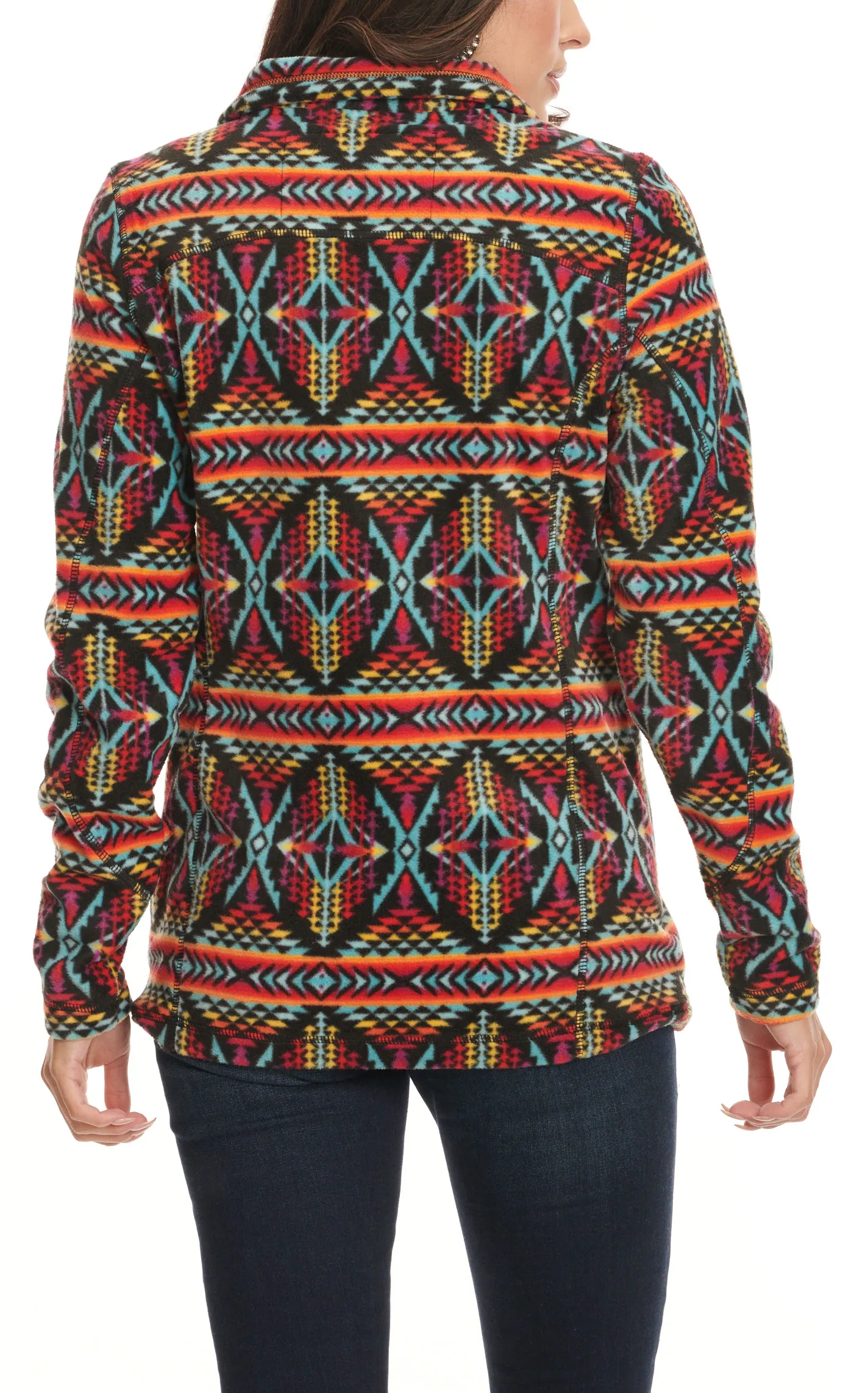 Powder River Outfitters by Panhandle Women's Vibrant Multi-Color Aztec Print Long Sleeve Fleece 1/4 Zip Pullover