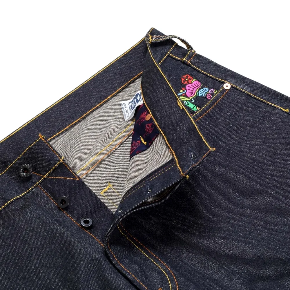 Rare and Exclusive Design Dark Indigo Raw Denim Jeans with Embroidered Superman