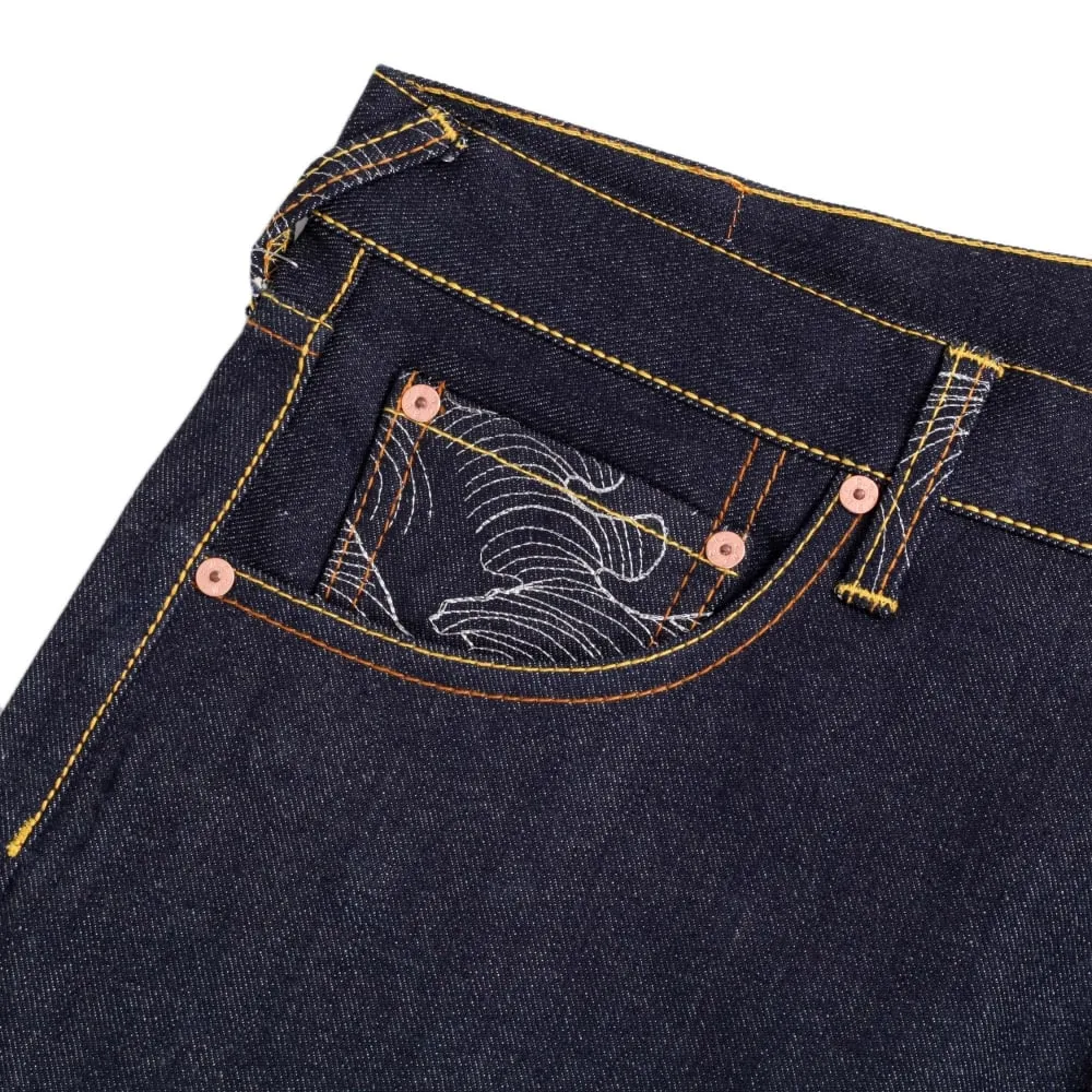 Rare and Exclusive Design Dark Indigo Raw Denim Jeans with Embroidered Superman