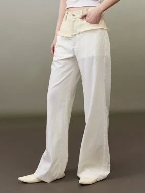 Raw Edge Straight Casual Wide Leg Pants