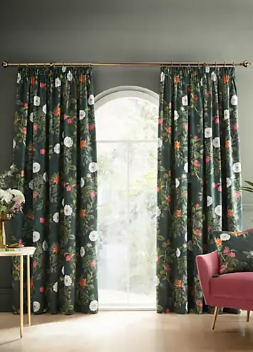 RHS Arcadia Floral Pair of Lined Pencil Pleat Curtains | Kaleidoscope