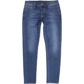 RPQ16135 Mens Washed Mid Blue Slim Stretch Denim Jeans with Fading and Creasing RMC7522