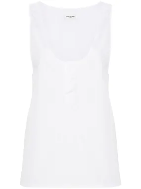 SAINT LAURENT Elegant U-Neck Sleeveless Cotton Poplin Top