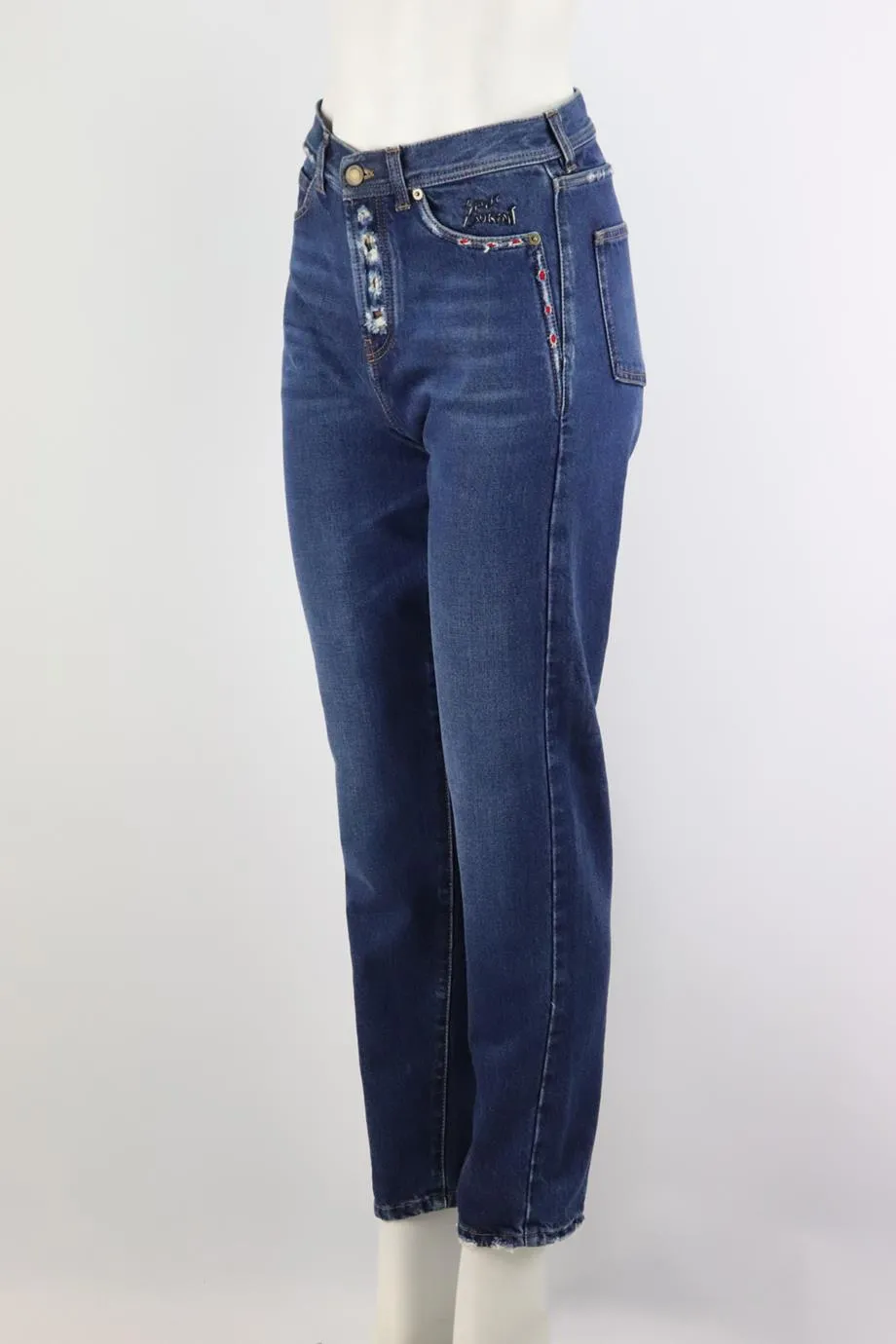 SAINT LAURENT EMBROIDERED HIGH RISE STRAIGHT LEG JEANS W27 UK 8/10