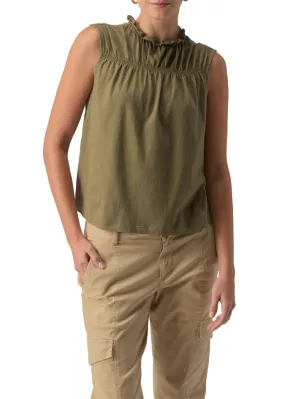 Sanctuary Sleeveless Shirred Top - Burnt Olive