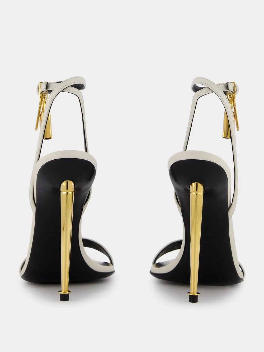 Shiny Leather Padlock White Sandals