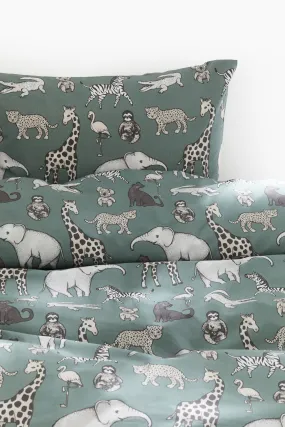 Single cotton duvet cover set - Dusty khaki green/Animals  - Home All | H&M GB