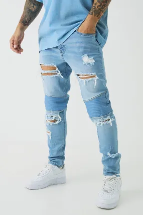 Skinny Distressed Raw Hem Biker Jeans