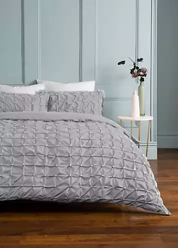 Sleepdown Rouched Pleat Duvet Cover Set - Light Grey | Kaleidoscope