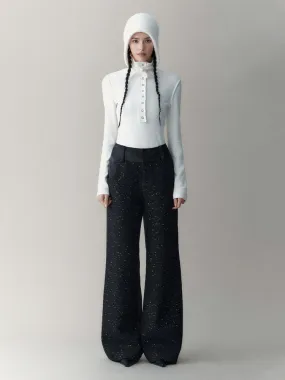 Sparkly Half-Design Nichi Loose Nichi Wide-Pants