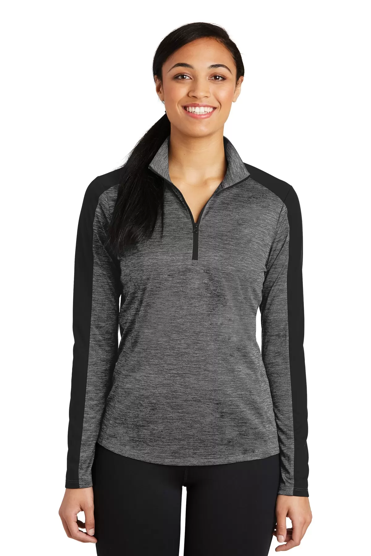 Sport Tek LST397 Sport-Tek Ladies PosiCharge Electric Heather Colorblock 1/4-Zip Pullover SKU: LST397