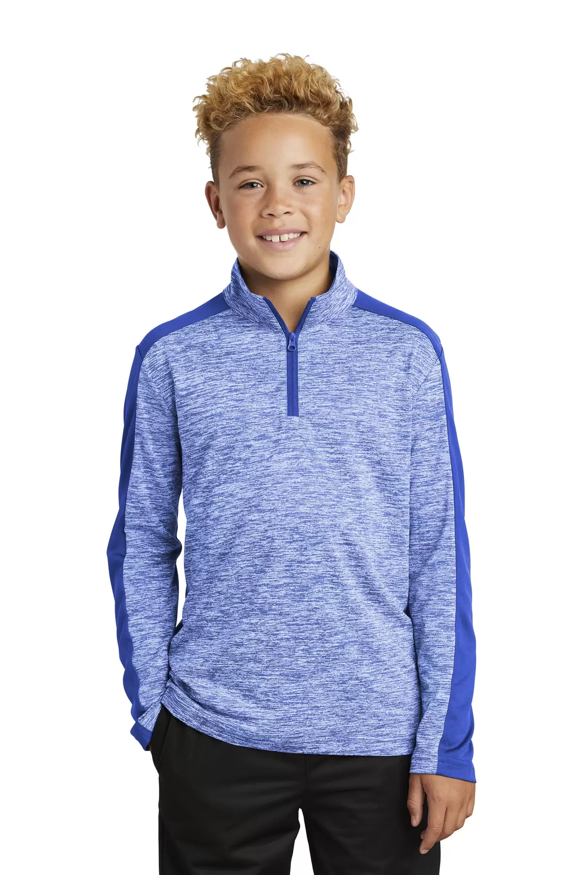 Sport Tek YST397 Sport-Tek  Youth PosiCharge  Electric Heather Colorblock 1/4-Zip Pullover SKU: YST397