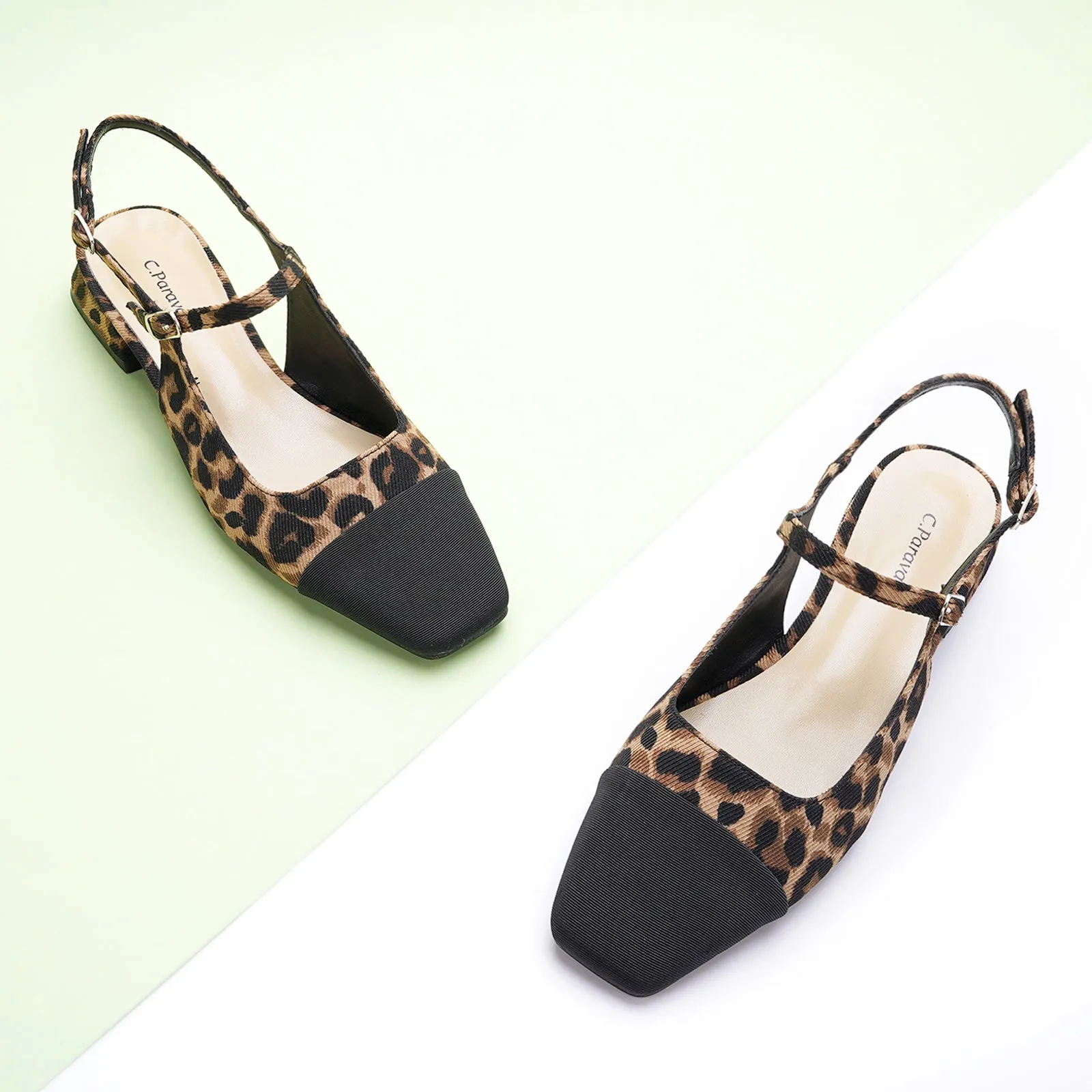 Square-Toe Prints Slingback Flats (Felicia)