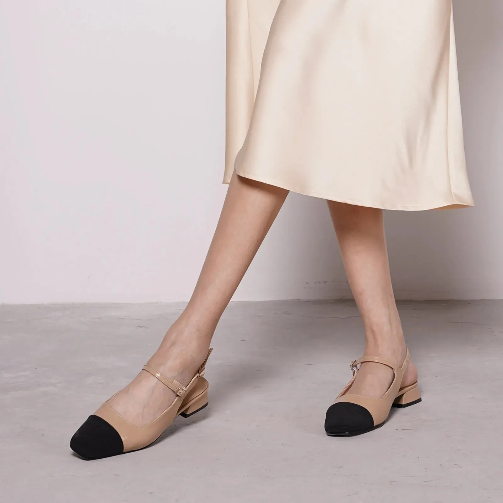 Square-Toe Slingback Flats (Felicia)