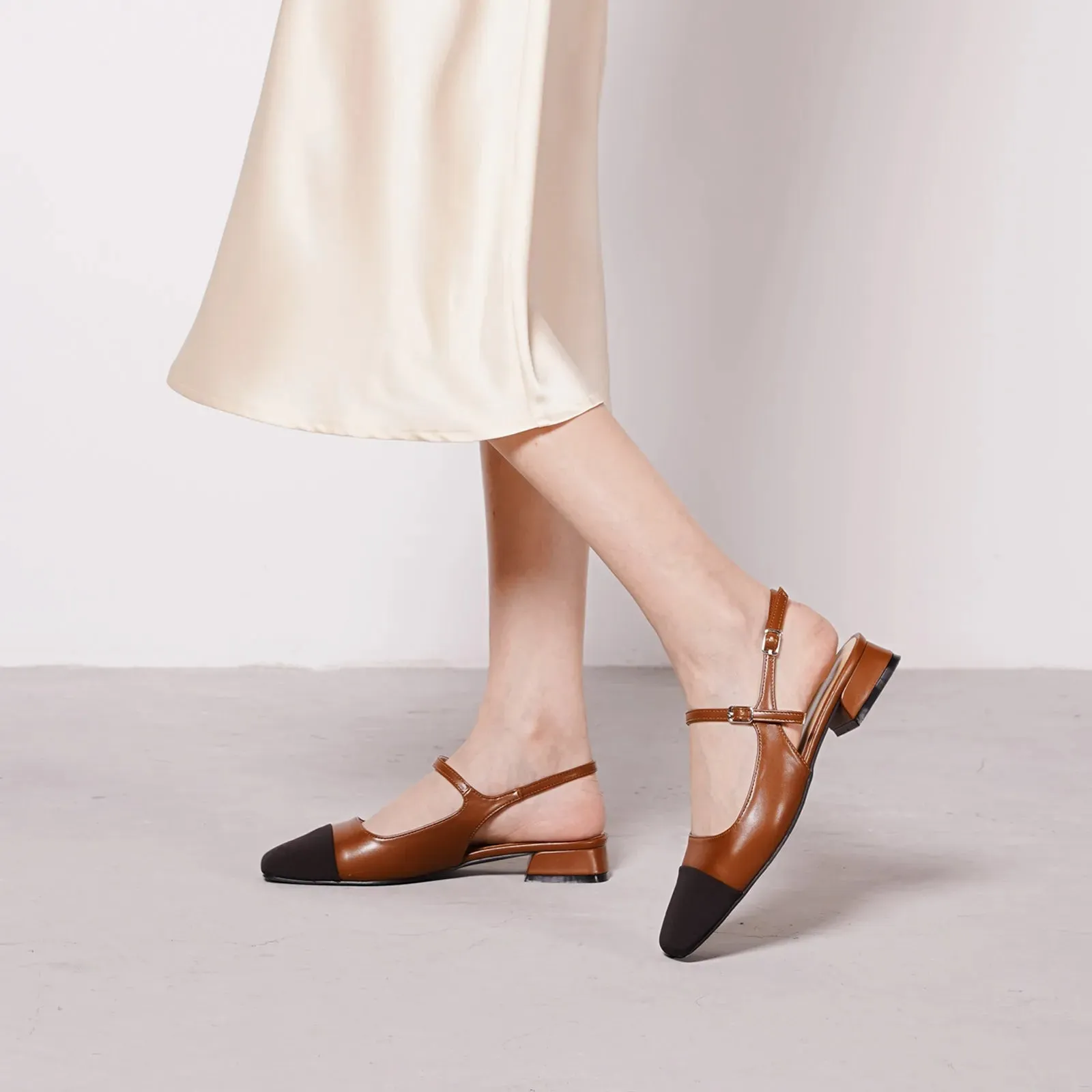 Square-Toe Slingback Flats (Felicia)