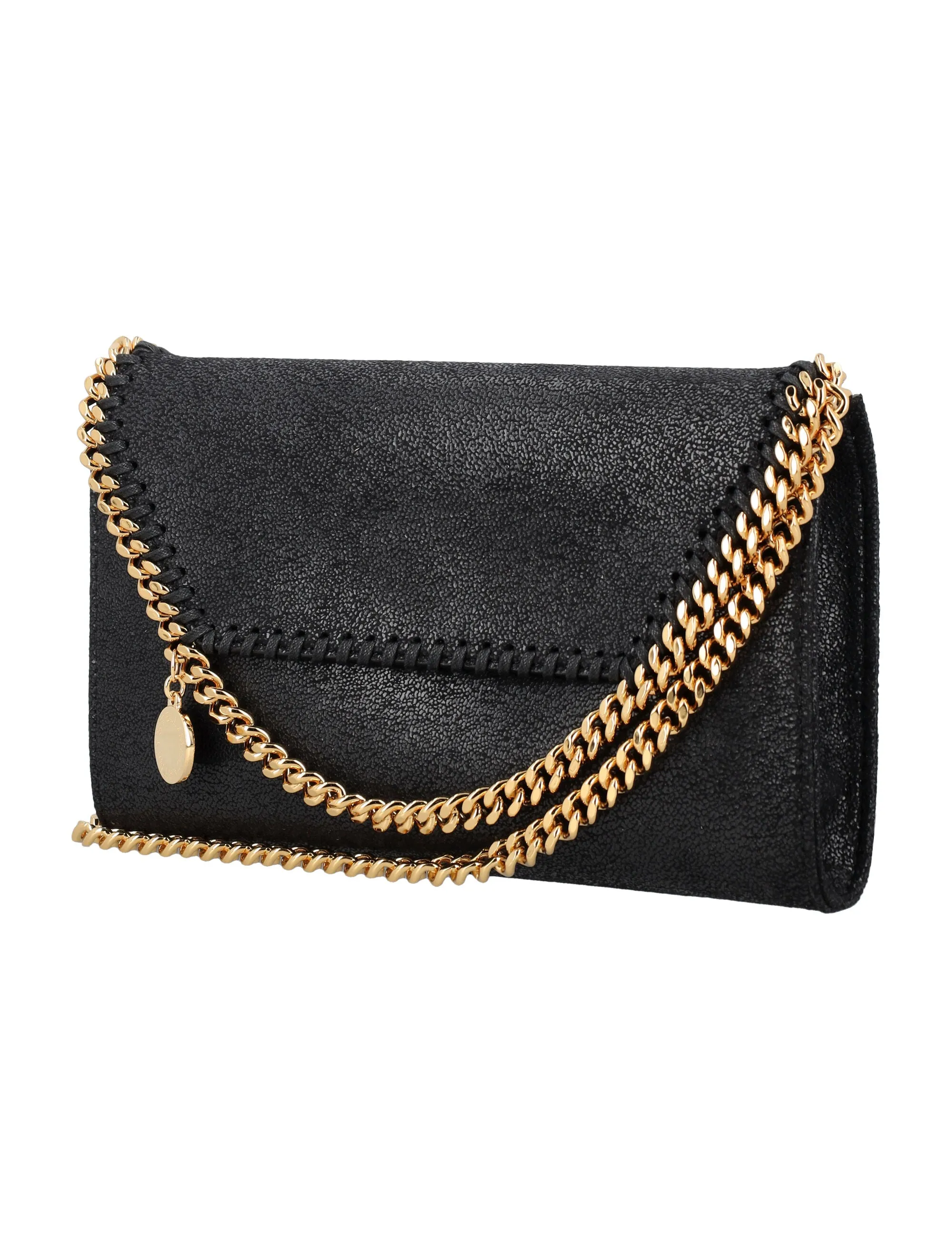 STELLA MCCARTNEY Eco-Friendly Mini Black Crossbody with Gold Chain Detail, 13x21.5x3.5 cm