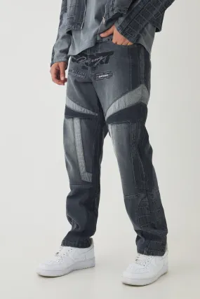 Straight Leg Moto Applique Jeans