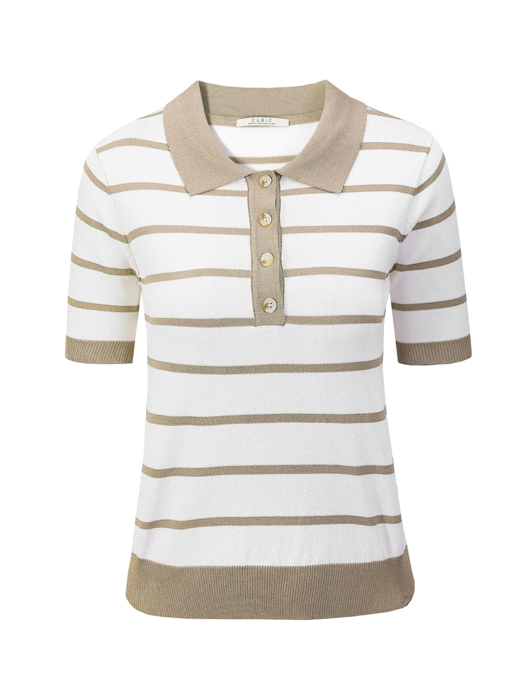 Striped Polo Short Sleeved Knit Pullover