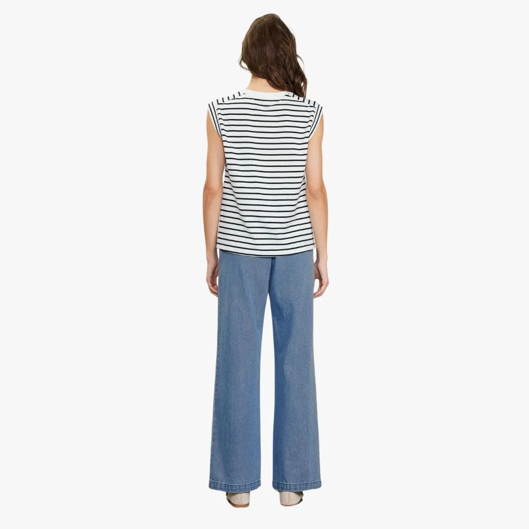 Striped Sleeveless Rib Top (White + Navy)