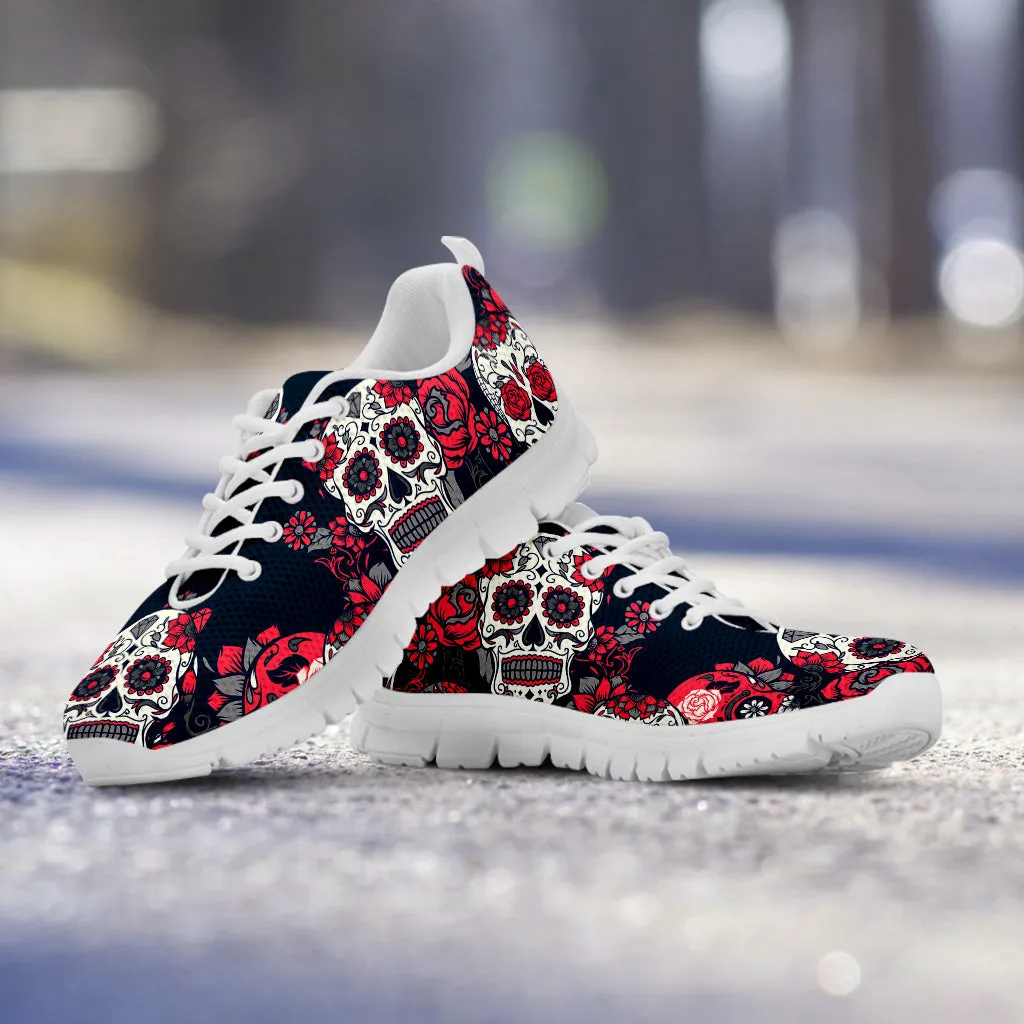 Sugar Skull Red Rose Running Shoes White